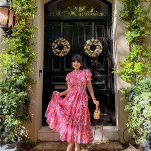 Floral Puff Sleeve Midi Dress